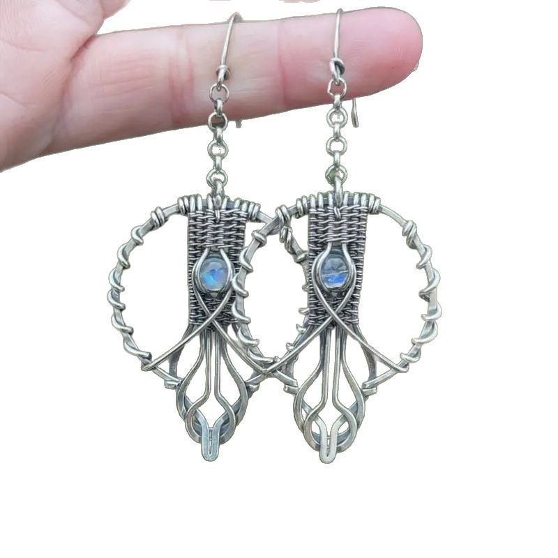 Vintage Boho Round Hand Drawn Hollow Pendant Earrings Gift